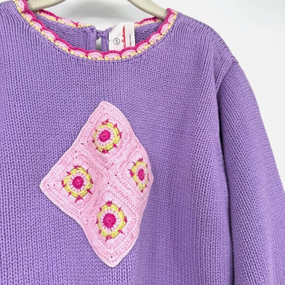 Hanna Andersson Spring Sweater 140 US 10 Purple Pink Crochet Flowers Scallops bo - Picture 3 of 9
